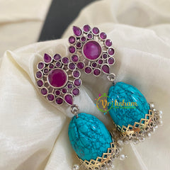 Dual Tone Jhumkas-Pink-Turquoise-S482