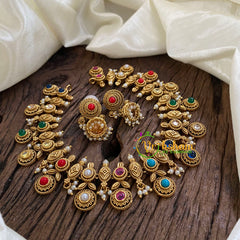 Navrathna Coin Style AD Stone Choker Short Neckpiece-G10298