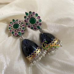 Dual Tone Jhumkas-Green Pink -S478