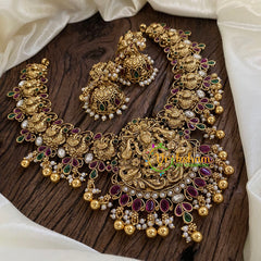 Gold Look Alike Lakshmi Pendant Short Neckpiece-Gold bead-G10316