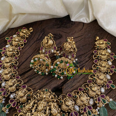 Gold Look Alike Lakshmi Pendant Short Neckpiece-Pastel Green bead-G10315