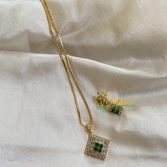 Gold Look Alike Chain with AD Stone Pendant-Dice-Green-G6303