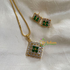 Gold Look Alike Chain with AD Stone Pendant-Dice-Green-G6303