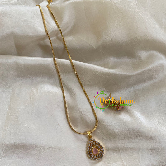 Gold Look Alike Chain with AD Stone Pendant-Peach-Tilak-G6304