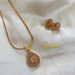 Gold Look Alike Chain with AD Stone Pendant-Peach-Tilak-G6304