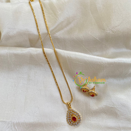 Gold Look Alike Chain with AD Stone Pendant-Maroon-Tilak -G6305