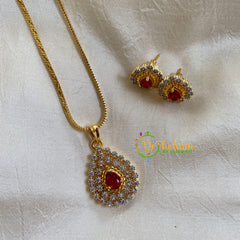 Gold Look Alike Chain with AD Stone Pendant-Maroon-Tilak -G6305