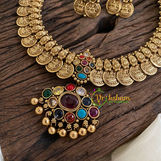 Navrathna Coin Style Addigai Choker Short Neckpiece-G10307-1