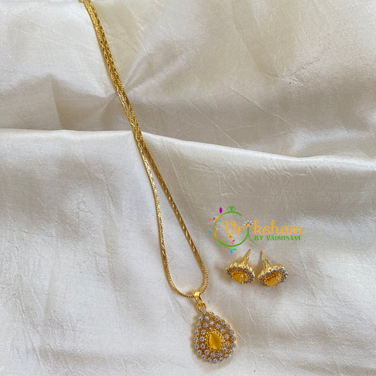 Gold Look Alike Chain with AD Stone Pendant-Yellow-Tilak-G6307