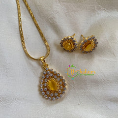 Gold Look Alike Chain with AD Stone Pendant-Yellow-Tilak-G6307