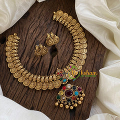 Navrathna Coin Style Addigai Choker Short Neckpiece-G10307-1