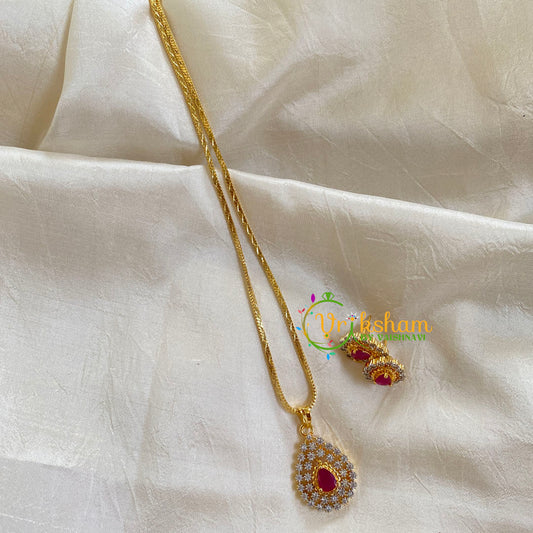 Gold Look Alike Chain with AD Stone Pendant-Red-Tilak-G6309