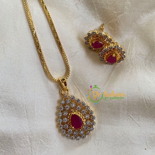 Gold Look Alike Chain with AD Stone Pendant-Red-Tilak-G6309