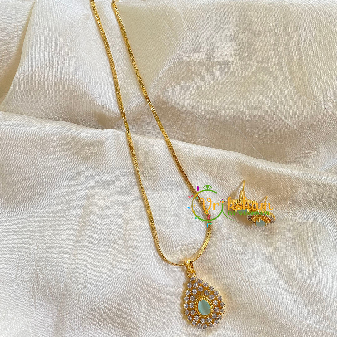 Gold Look Alike Chain with AD Stone Pendant-Pastel Green-Tilak-G6310