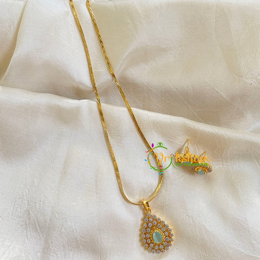 Gold Look Alike Chain with AD Stone Pendant-Pastel Green-Tilak-G6310