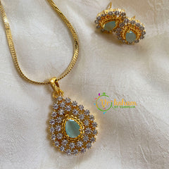 Gold Look Alike Chain with AD Stone Pendant-Pastel Green-Tilak-G6310