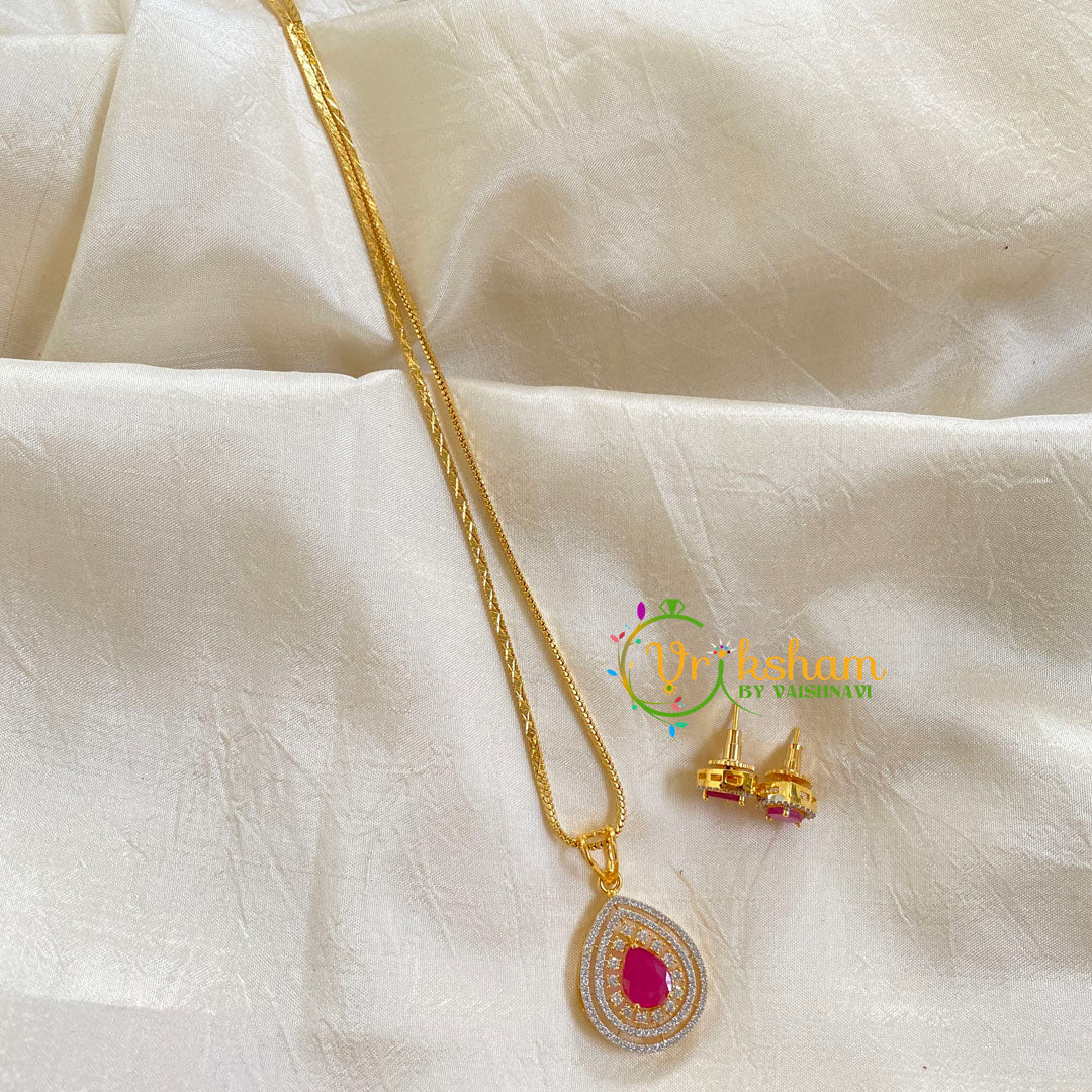 Gold Look Alike Chain with AD Stone Pendant-Pink-G6331