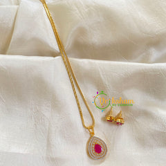 Gold Look Alike Chain with AD Stone Pendant-Pink-G6331