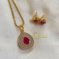 Gold Look Alike Chain with AD Stone Pendant-Pink-G6331