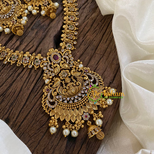 Gold Look Alike Lakshmi Pendant Short Neckpiece-Pearl-G10313