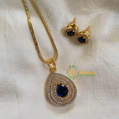 Gold Look Alike Chain with AD Stone Pendant-Dark Blue -G6330