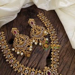 Gold Look Alike Lakshmi Pendant Short Neckpiece-Pearl-G10313