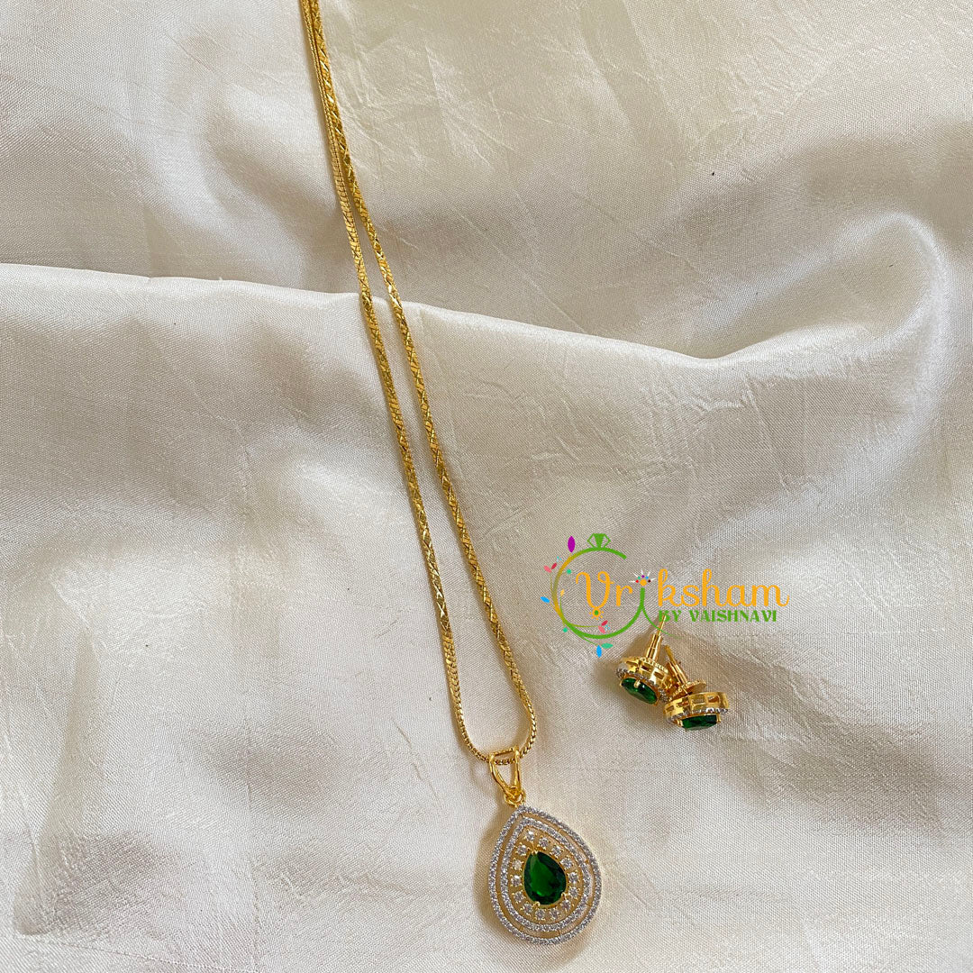 Gold Look Alike Chain with AD Stone Pendant-Glossy Green-G6327