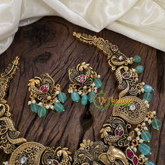 Pastel Green Bead Antique Choker Short Neckpiece-Elephants-G10294