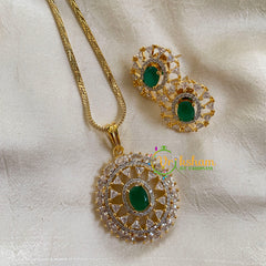 Gold Look Alike Chain with AD Stone Pendant-Matt Green-Oval-G6323