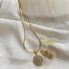 Gold Look Alike Chain with AD Stone Pendant-Green Blue-Oval -G6321
