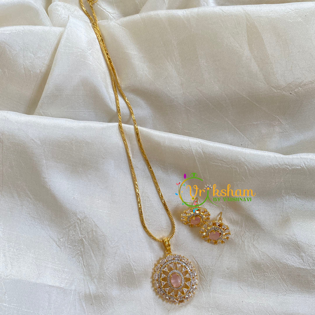 Gold Look Alike Chain with AD Stone Pendant-Pastel Pink-Square-G6319