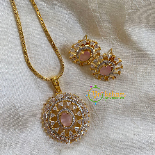 Gold Look Alike Chain with AD Stone Pendant-Pastel Pink-Square-G6319