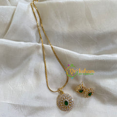 Gold Look Alike Chain with AD Stone Pendant-Dark Green-Oval-G6318