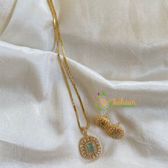 Gold Look Alike Chain with AD Stone Pendant-Pastel Green-Square-G6317