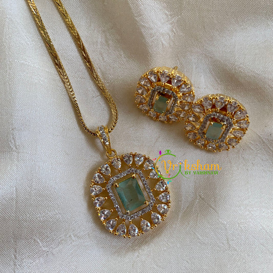 Gold Look Alike Chain with AD Stone Pendant-Pastel Green-Square-G6317