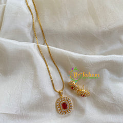 Gold Look Alike Chain with AD Stone Pendant-Red-Square-G6316