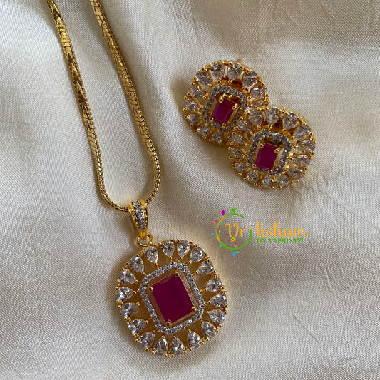 Gold Look Alike Chain with AD Stone Pendant-Pink-Square-G6314