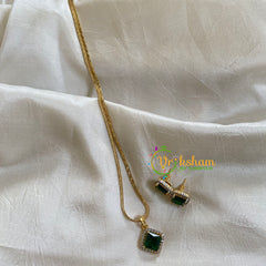 Gold Look Alike Chain with AD Stone Pendant-Green-Diamond-G6312