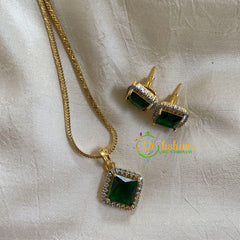 Gold Look Alike Chain with AD Stone Pendant-Green-Diamond-G6312