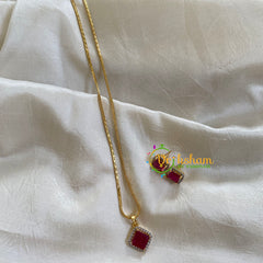 Gold Look Alike Chain with AD Stone Pendant-Maroon-Diamond-G6311