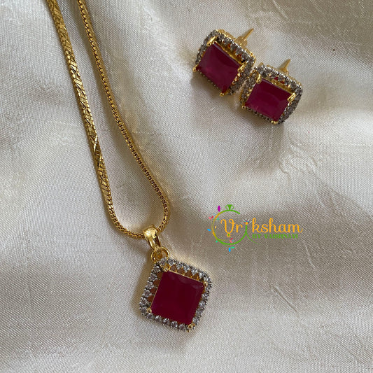 Gold Look Alike Chain with AD Stone Pendant-Maroon-Diamond-G6311