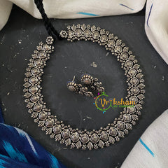 Kolhapuri Silver Neckpiece -Black Rope –S444