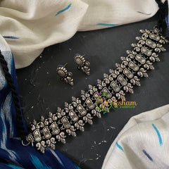 Kolhapuri Silver Choker Neckpiece-Black –S442