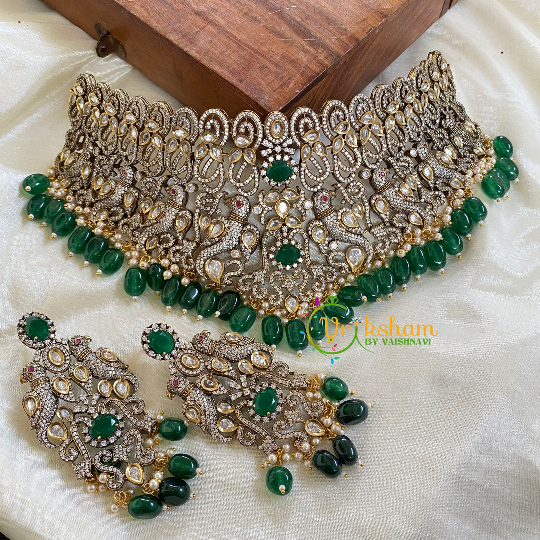 Victorian Diamond Bridal Choker -Green Bead-VV021