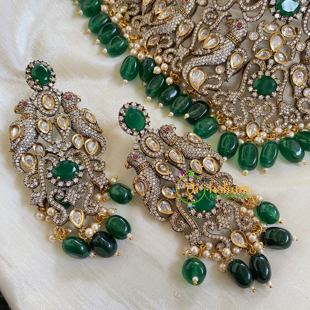 Victorian Diamond Bridal Choker -Green Bead-VV021