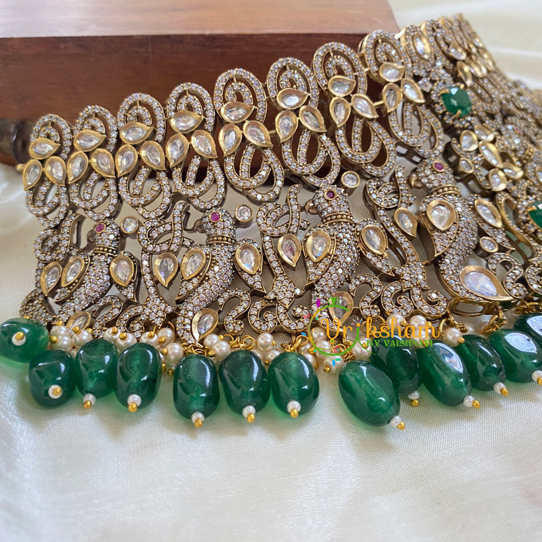 Victorian Diamond Bridal Choker -Green Bead-VV021