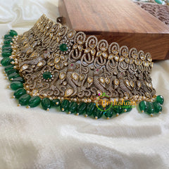 Victorian Diamond Bridal Choker -Green Bead-VV021