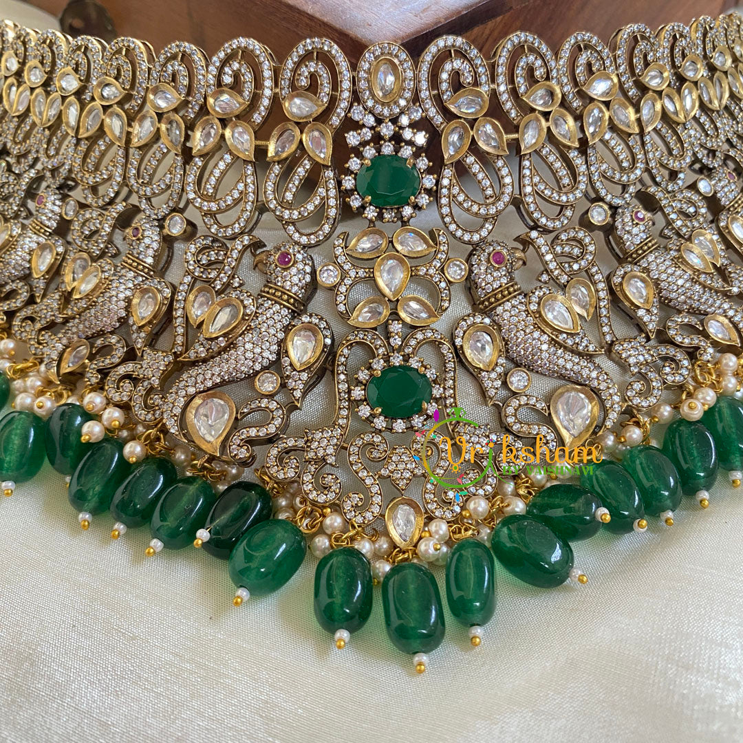 Victorian Diamond Bridal Choker -Green Bead-VV021