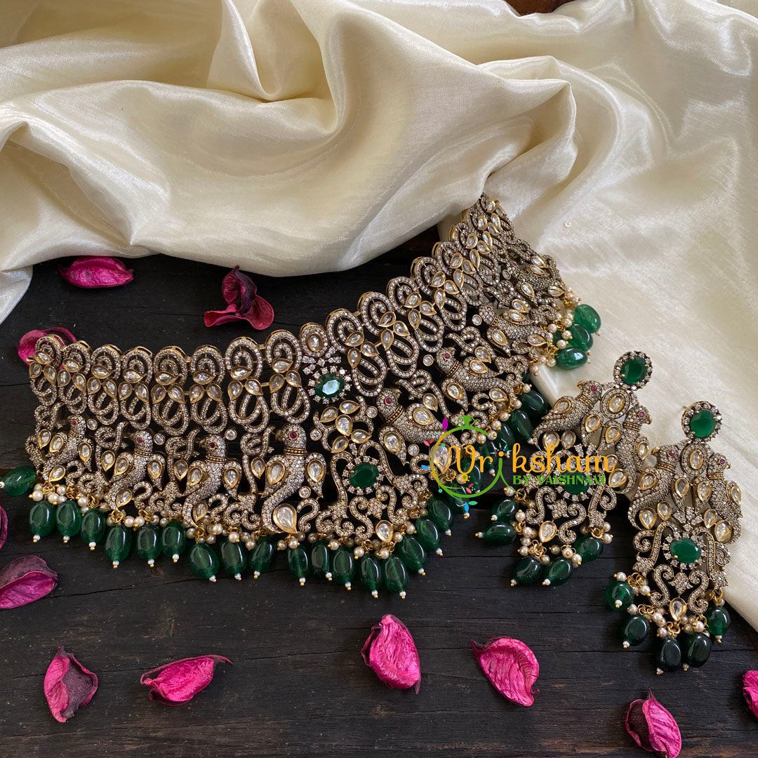 Victorian Diamond Bridal Choker -Green Bead-VV021