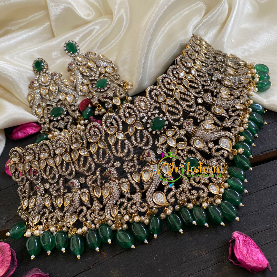 Victorian Diamond Bridal Choker -Green Bead-VV021